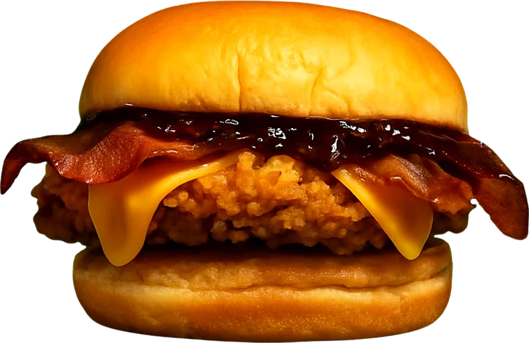 PHOENIX: filetto di pollo croccante, doppio bacon, cheddar e salsa bbq